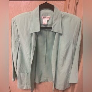 Coldwater Creek Green Mint Silk Linen Blend Blazer Jacket Size‎ M Open Front